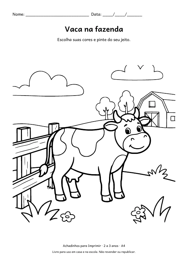 Desenho para colorir: Vaca na fazenda, traço grosso