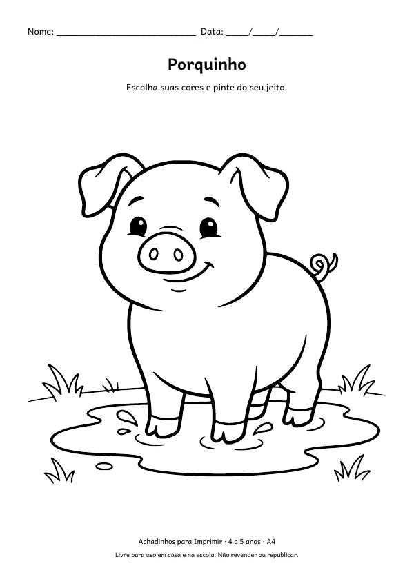 Desenho para colorir: Porquinho, traço grosso