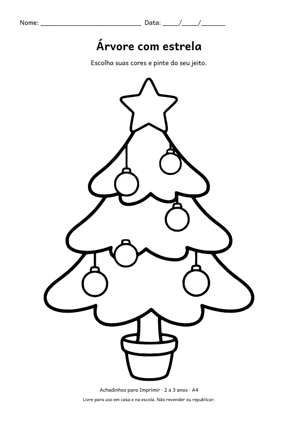Desenho para colorir: Árvore com estrela, traço grosso