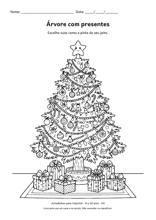 Desenho para colorir: Árvore com presentes, traço fino