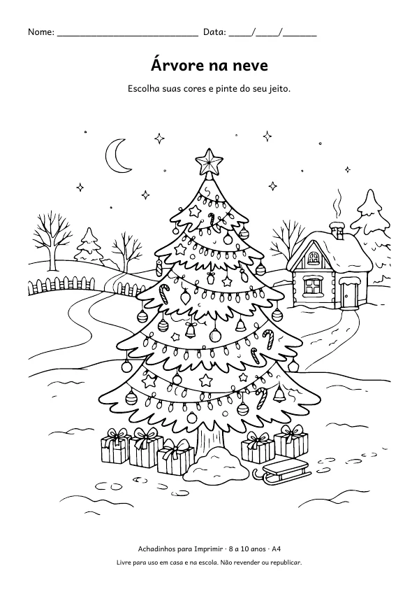 Desenho para colorir: Árvore na neve, traço fino