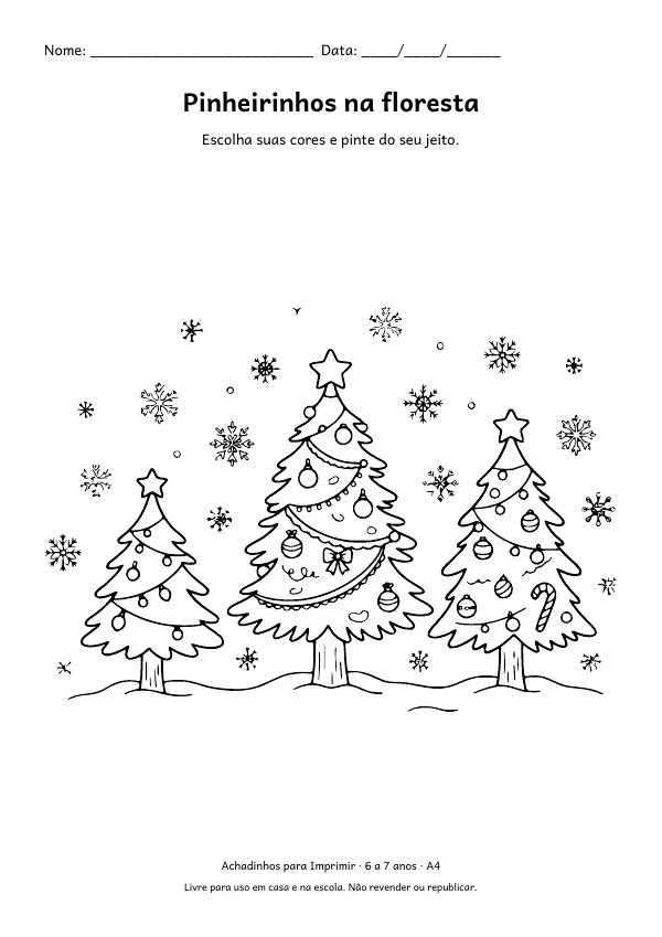 Desenho para colorir: Pinheirinhos na floresta, traço fino
