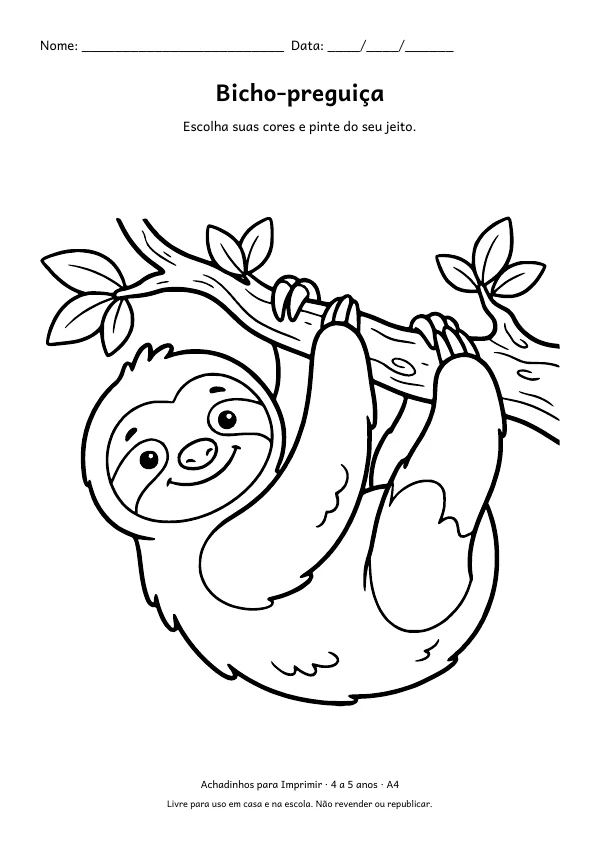 Desenho para colorir: Bicho-preguiça, traço grosso