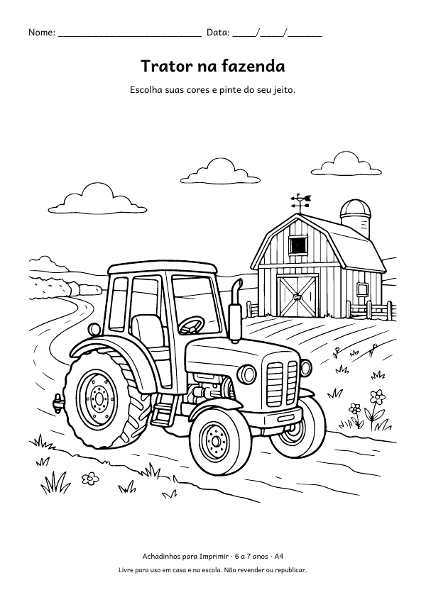 Desenho para colorir: Trator na fazenda, traço fino