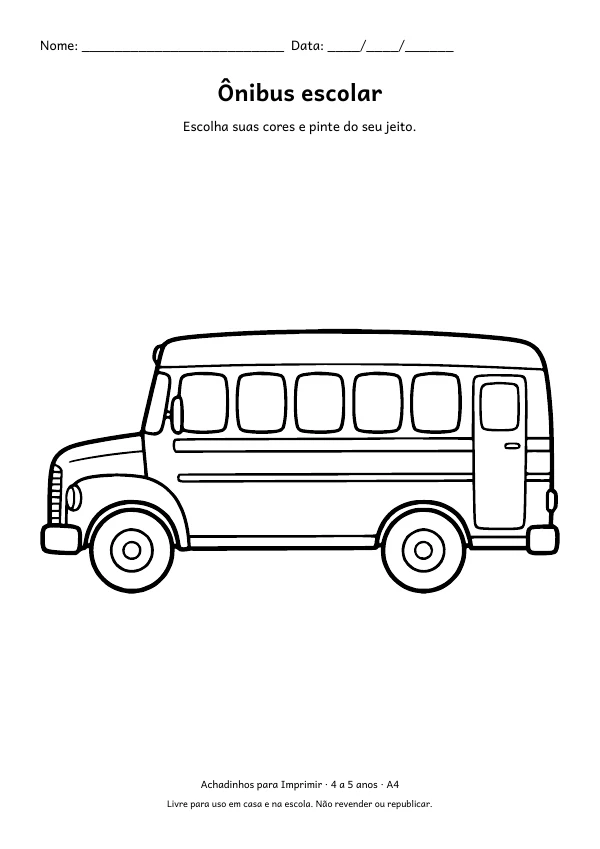 Desenho para colorir: Ônibus escolar, traço grosso