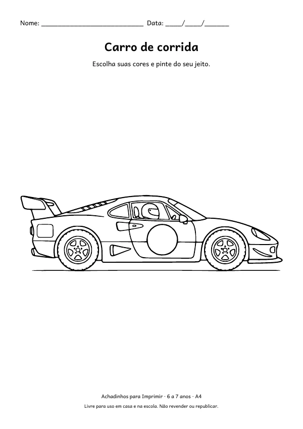 Desenho para colorir: Carro de corrida, traço fino