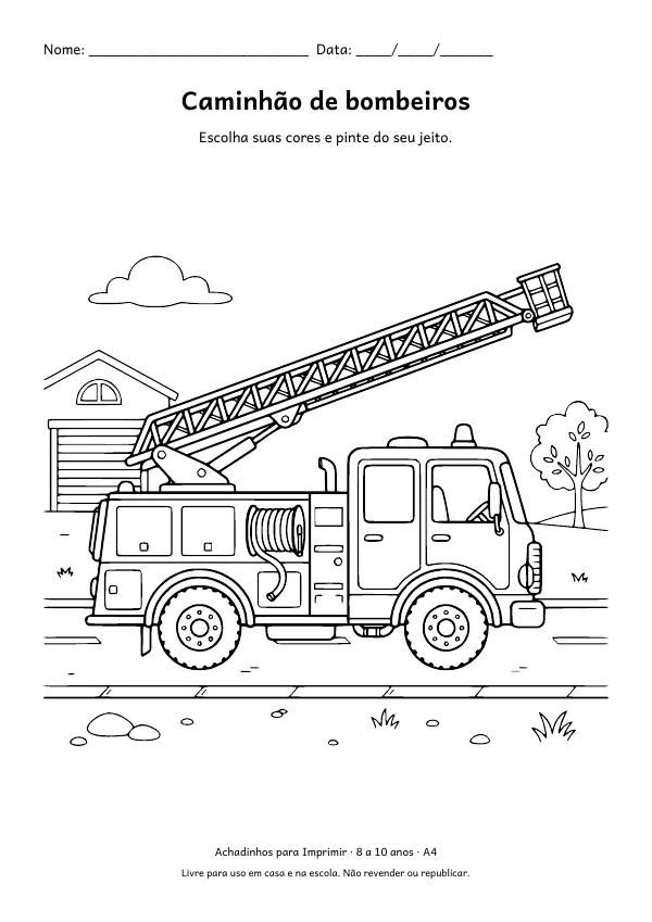 Desenho para colorir: Caminhão de bombeiros, traço fino