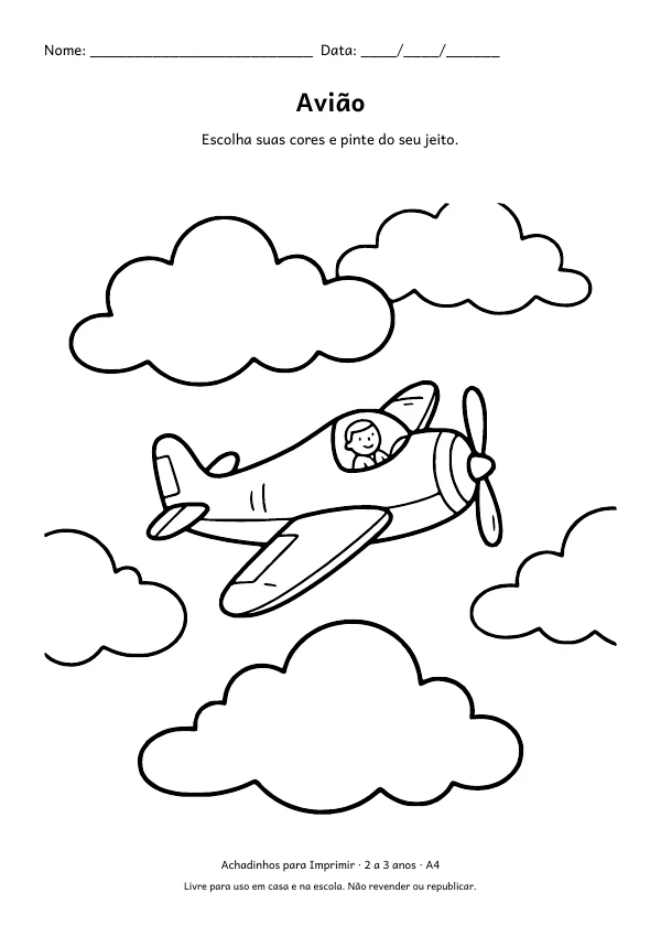 Desenho para colorir: Avião, traço grosso
