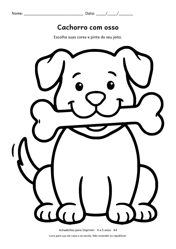 Desenho para colorir: Cachorro com osso, traço grosso