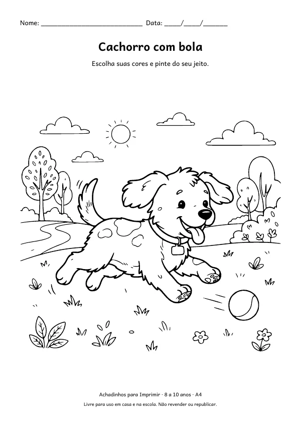 Desenho para colorir: Cachorro com bola, traço fino