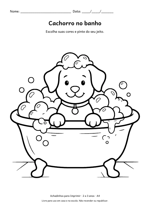 Desenho para colorir: Cachorro no banho, traço grosso