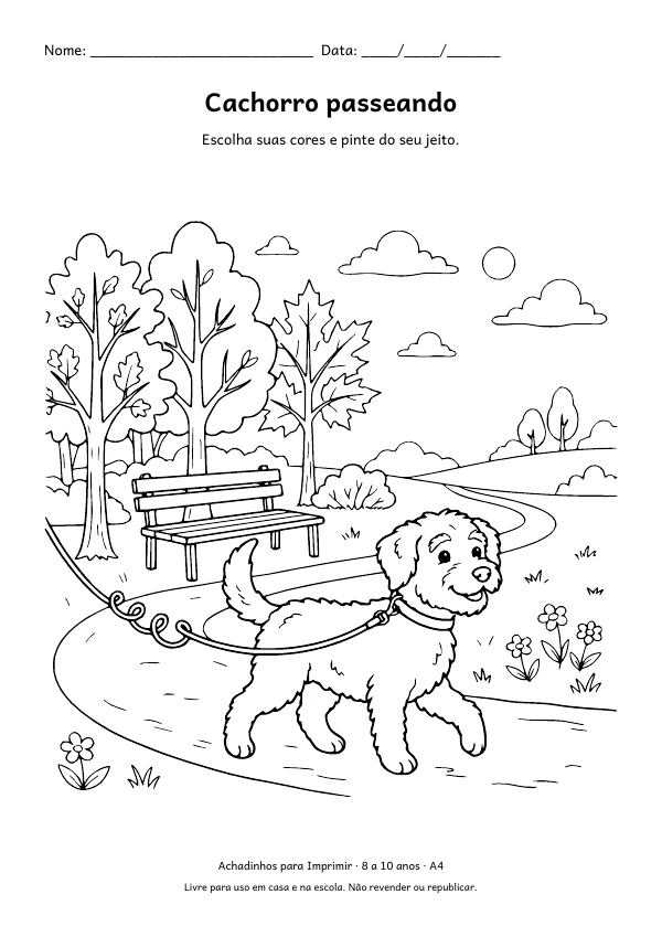 Desenho para colorir: Cachorro passeando, traço fino