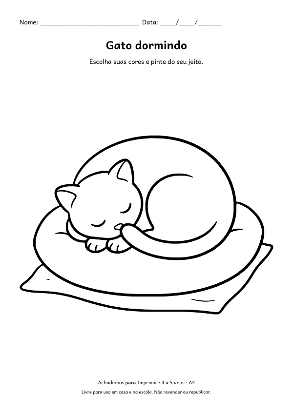 Desenho para colorir: Gato dormindo, traço grosso