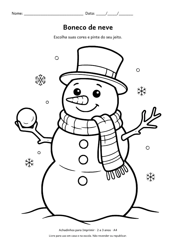 Desenho para colorir: Boneco de neve, traço grosso