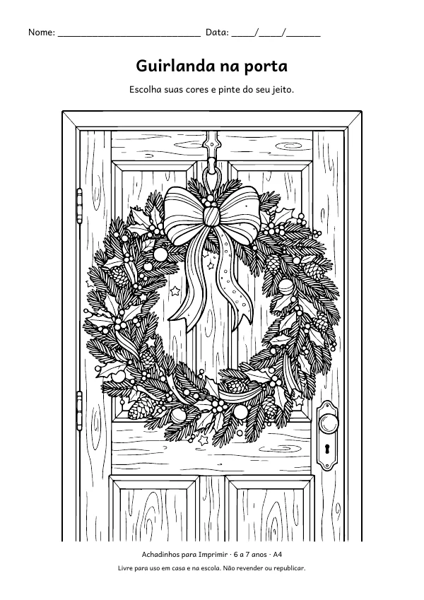 Desenho para colorir: Guirlanda na porta, traço fino