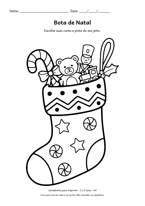 Desenho para colorir: Bota de Natal, traço grosso