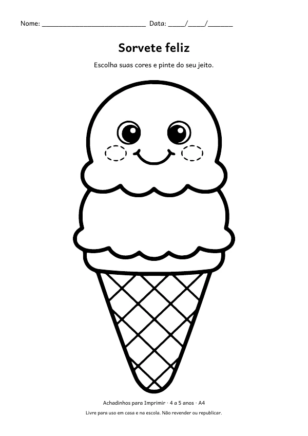 Desenho para colorir: Sorvete feliz, traço grosso