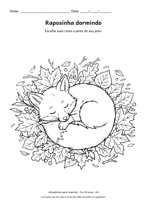 Desenho para colorir: Raposinha dormindo, traço fino