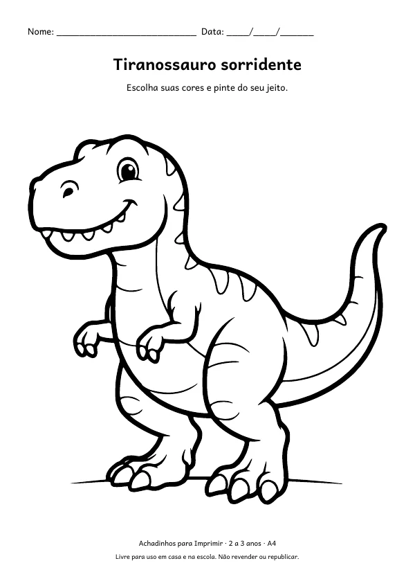 Desenho para colorir: Tiranossauro sorridente, traço grosso