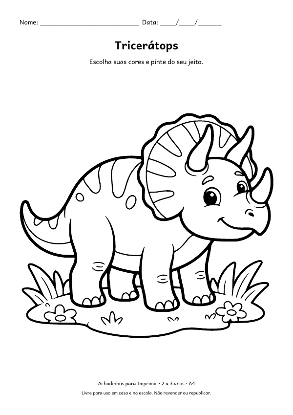 Desenho para colorir: Tricerátops, traço grosso
