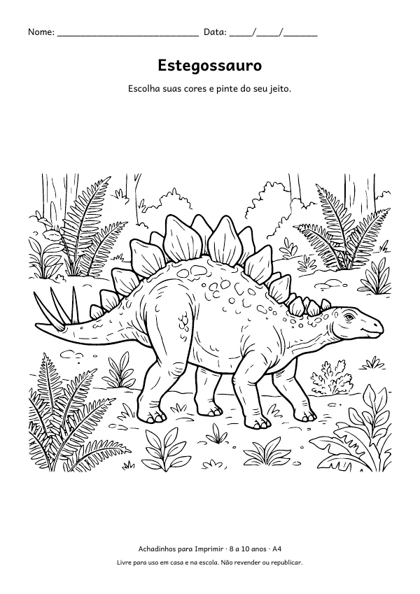 Desenho para colorir: Estegossauro, traço fino
