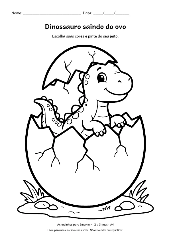 Desenho para colorir: Dinossauro saindo do ovo, traço grosso