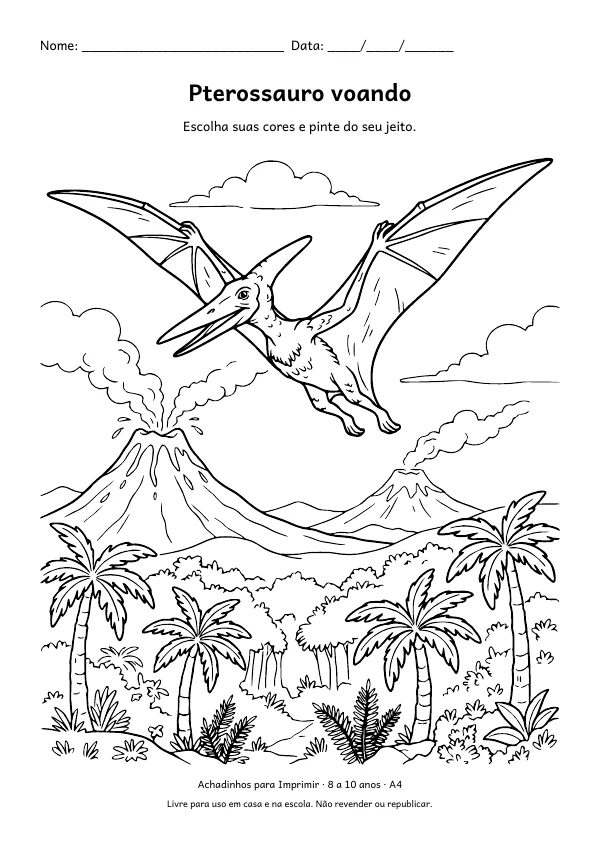 Desenho para colorir: Pterossauro voando, traço fino