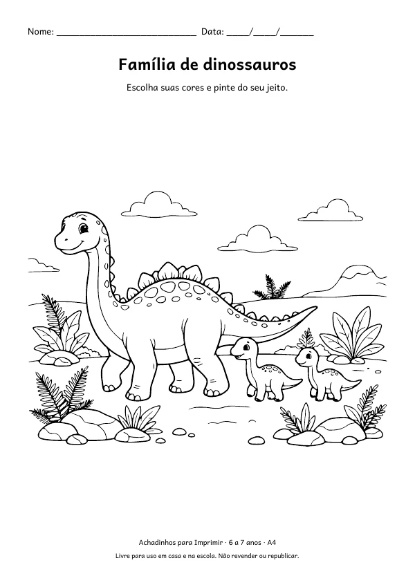 Desenho para colorir: Família de dinossauros, traço fino