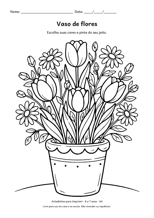 Desenho para colorir: Vaso de flores, traço fino