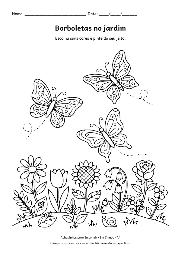 Desenho para colorir: Borboletas no jardim, traço fino