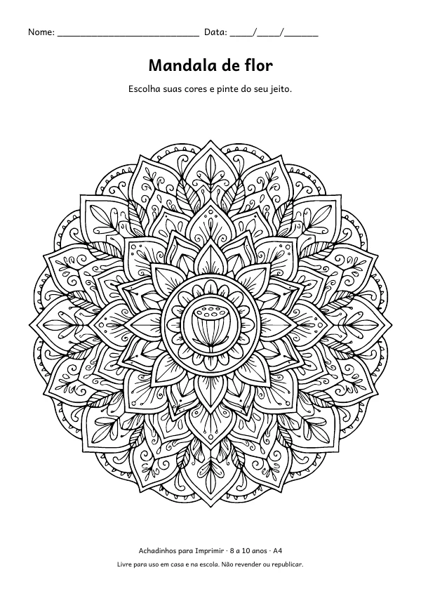 Desenho para colorir: Mandala de flor, traço fino