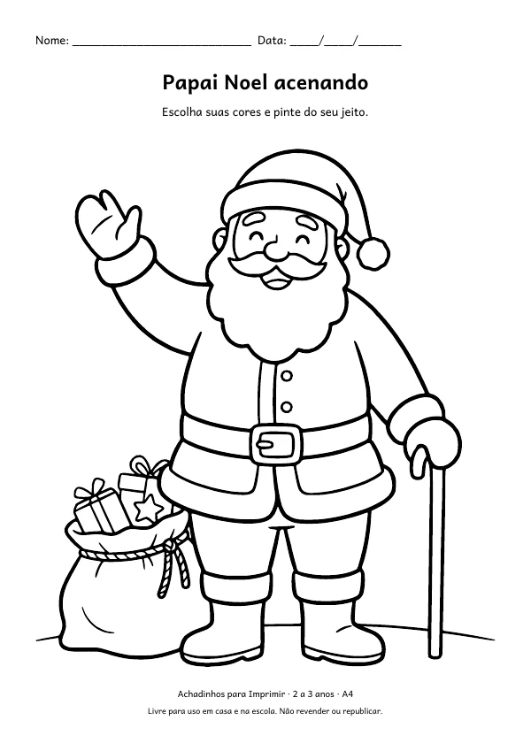 Desenho para colorir: Papai Noel acenando, traço grosso