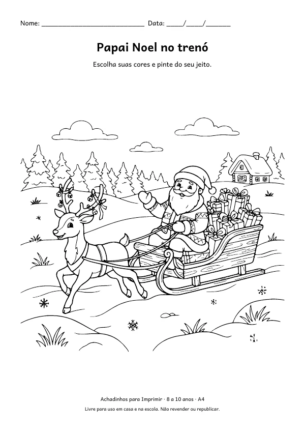 Desenho para colorir: Papai Noel no trenó, traço fino