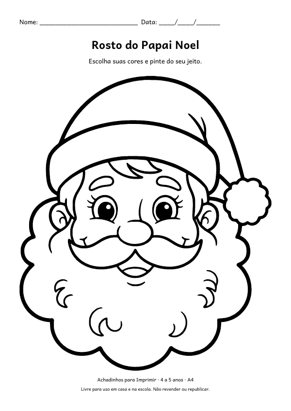 Desenho para colorir: Rosto do Papai Noel, traço grosso