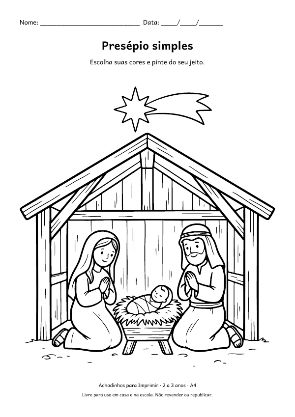 Desenho para colorir: Presépio simples, traço grosso