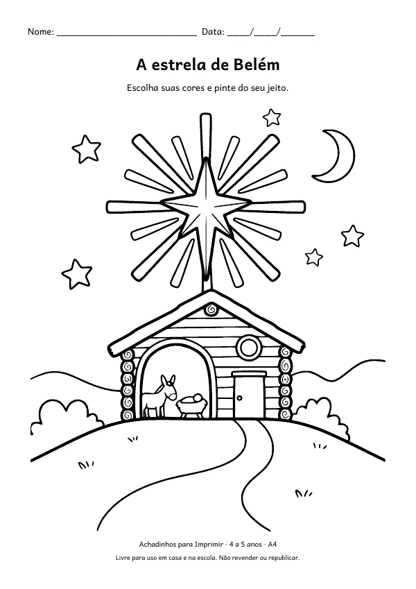 Desenho para colorir: A estrela de Belém, traço grosso